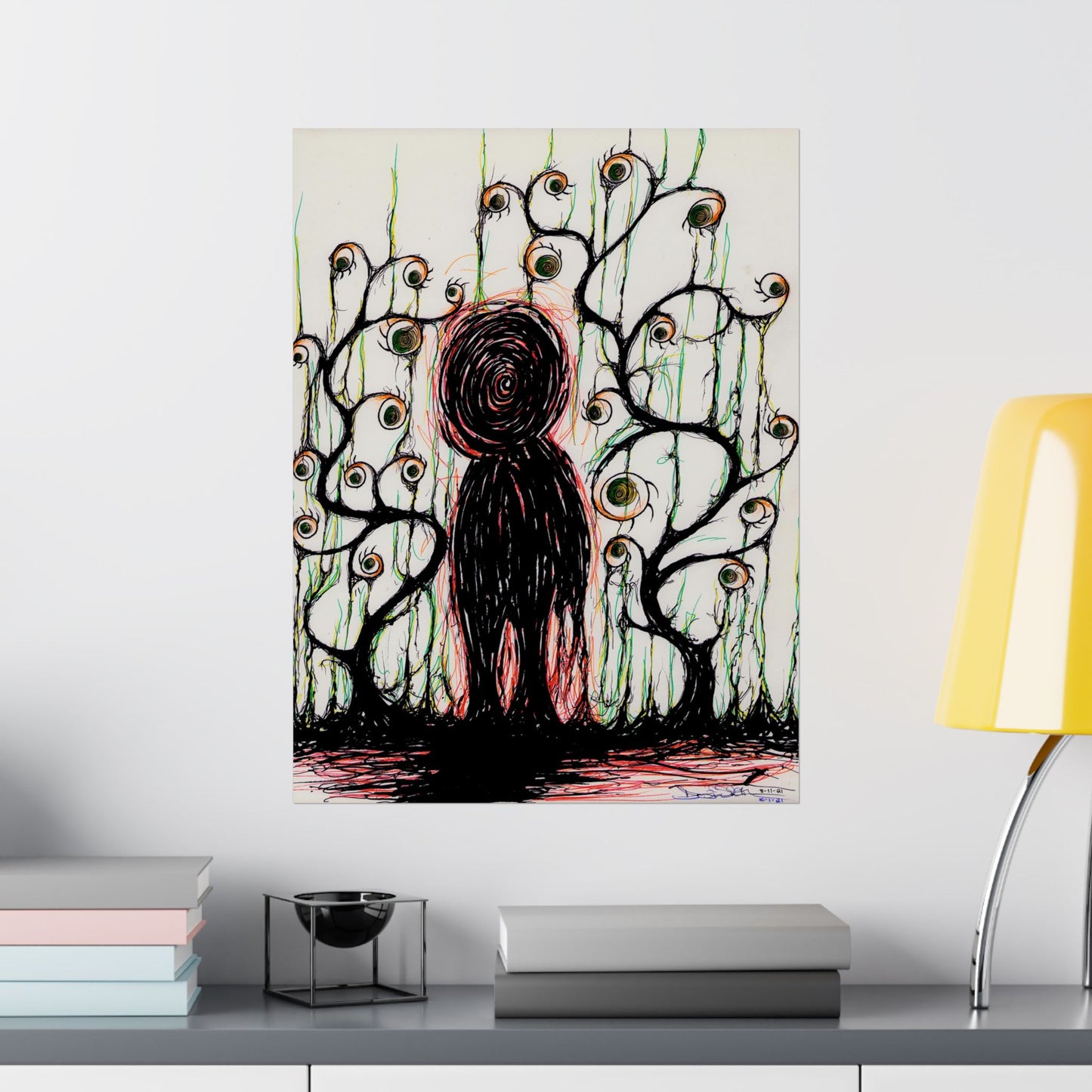 Dark Scribble Figure Matte Poster | Surreal Eyes Poster | Creepy Surreal Art