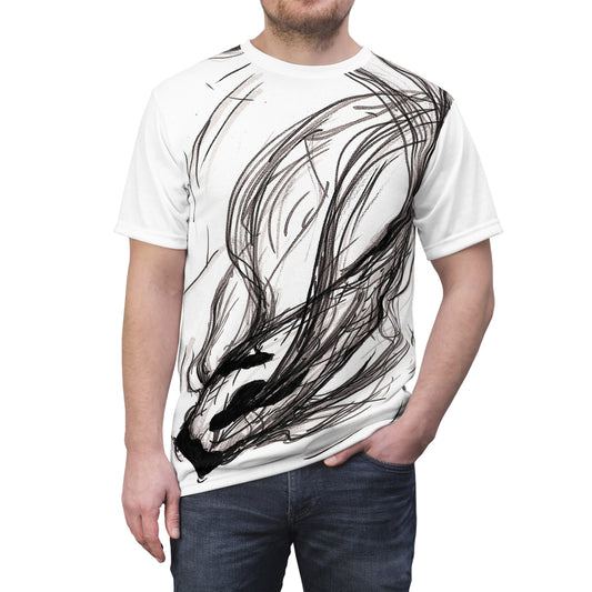 Smokey Ink Koi Tee | Black Brushstroke Fish All-Over Print