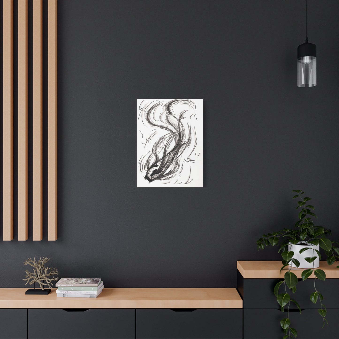 Smokey Ink Koi Canvas | Abstract Ink Matte Canvas