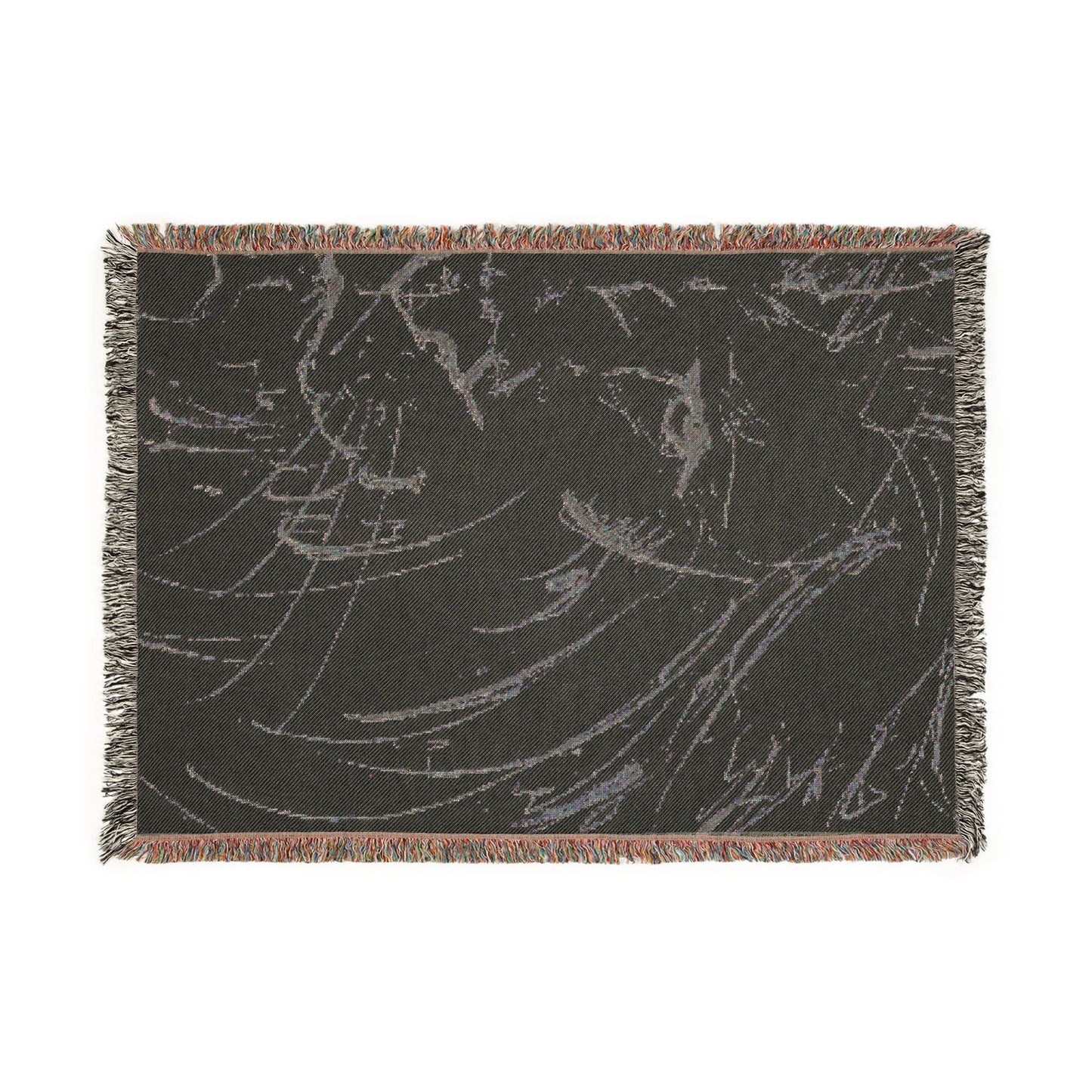 Flowing Lion Woven Blanket | Neutral and Charcoal Tones | Minimalist Line Art