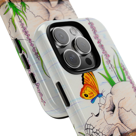 Skull with Butterfly and Wildflowers phone case | Tough protective phone case