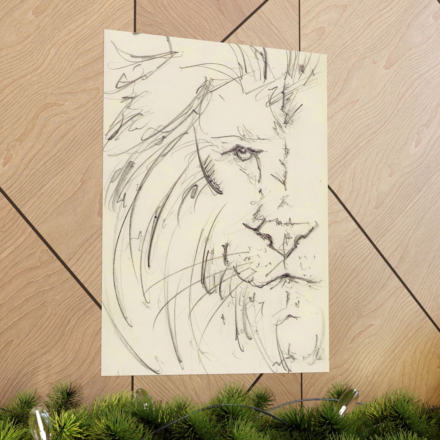 Flowing Lion Sketch Matte Poster | Minimalist Line Art | Wildlife Pencil Drawing