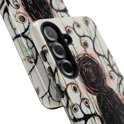 Dark Scribble Figure Tough Case | Surreal Eyes Phone Case | Tough Phone Case