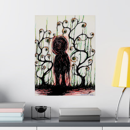Dark Scribble Figure Matte Poster | Surreal Eyes Poster | Creepy Surreal Art