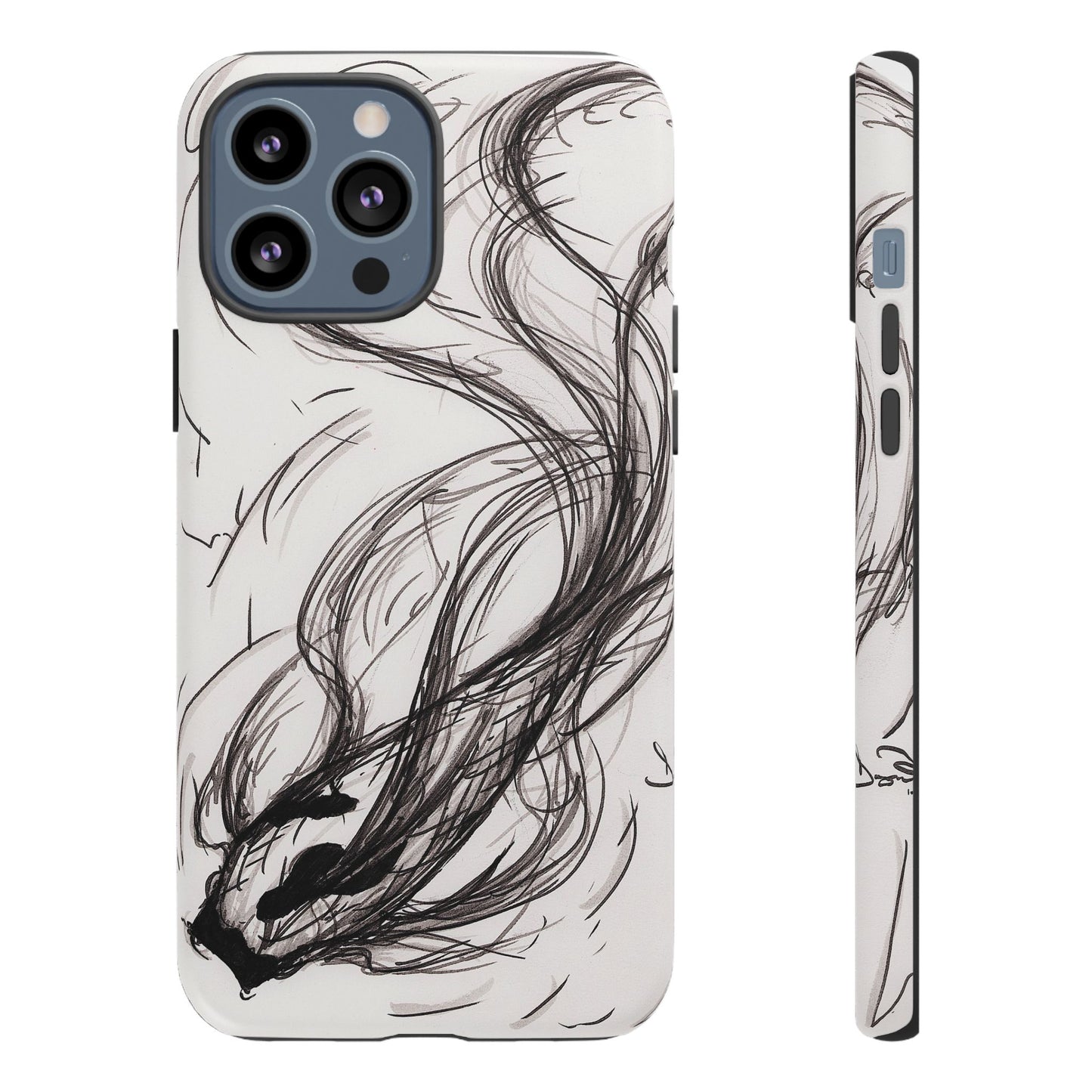 Smokey Ink Koi phone case | abstract koi sketch, smoky ink illustration