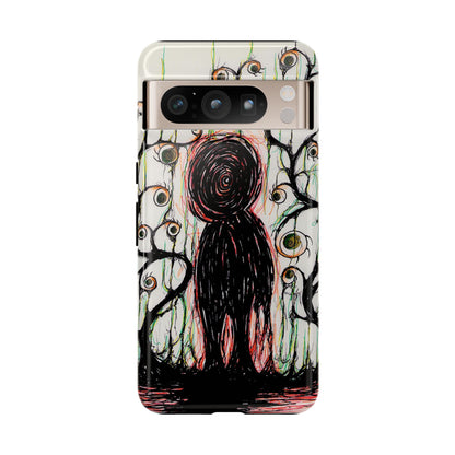 Dark Scribble Figure Tough Case | Surreal Eyes Phone Case | Tough Phone Case