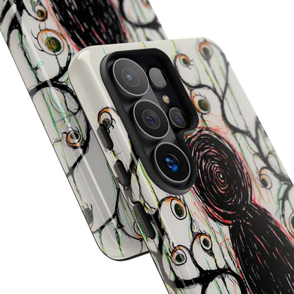 Dark Scribble Figure Tough Case | Surreal Eyes Phone Case | Tough Phone Case