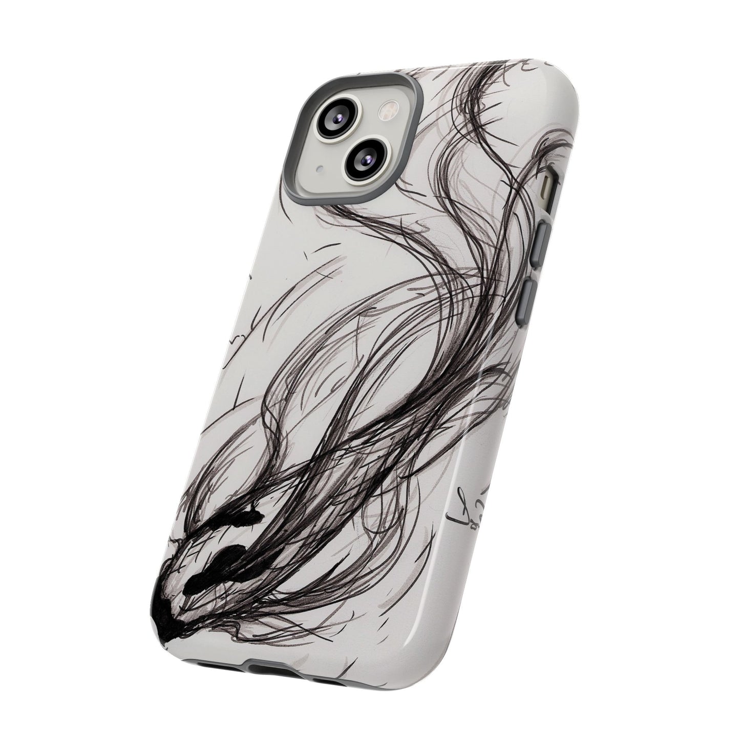 Smokey Ink Koi phone case | abstract koi sketch, smoky ink illustration