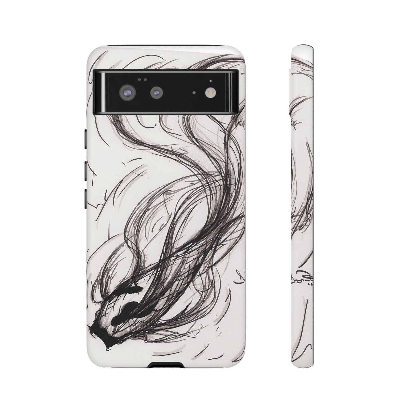 Smokey Ink Koi phone case | abstract koi sketch, smoky ink illustration