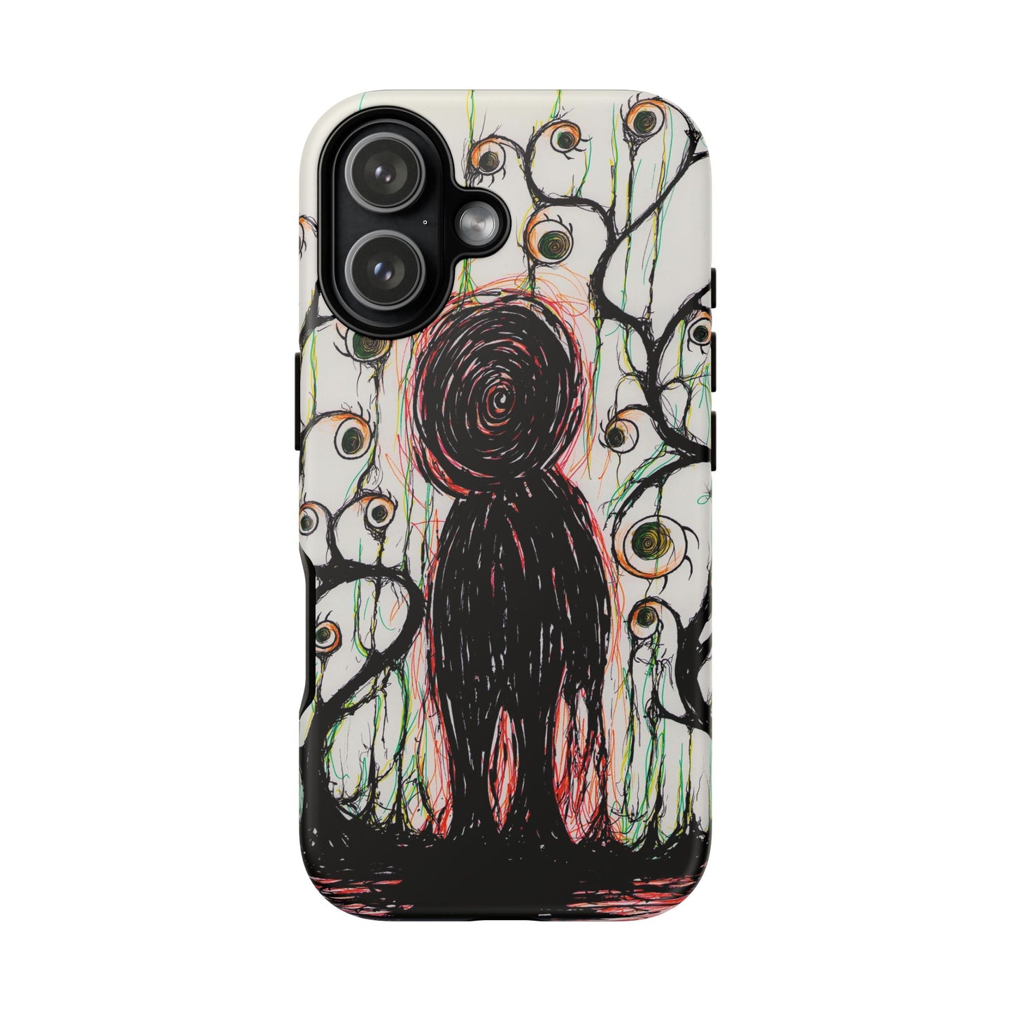 Dark Scribble Figure Tough Case | Surreal Eyes Phone Case | Tough Phone Case