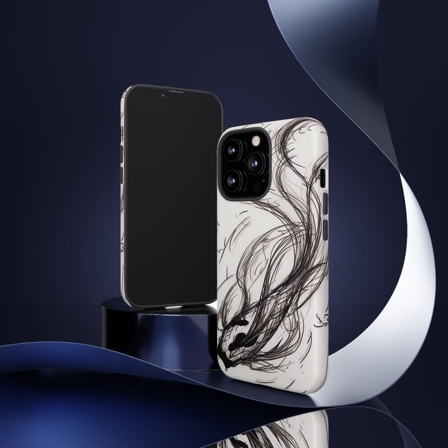 Smokey Ink Koi phone case | abstract koi sketch, smoky ink illustration