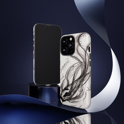 Smokey Ink Koi phone case | abstract koi sketch, smoky ink illustration
