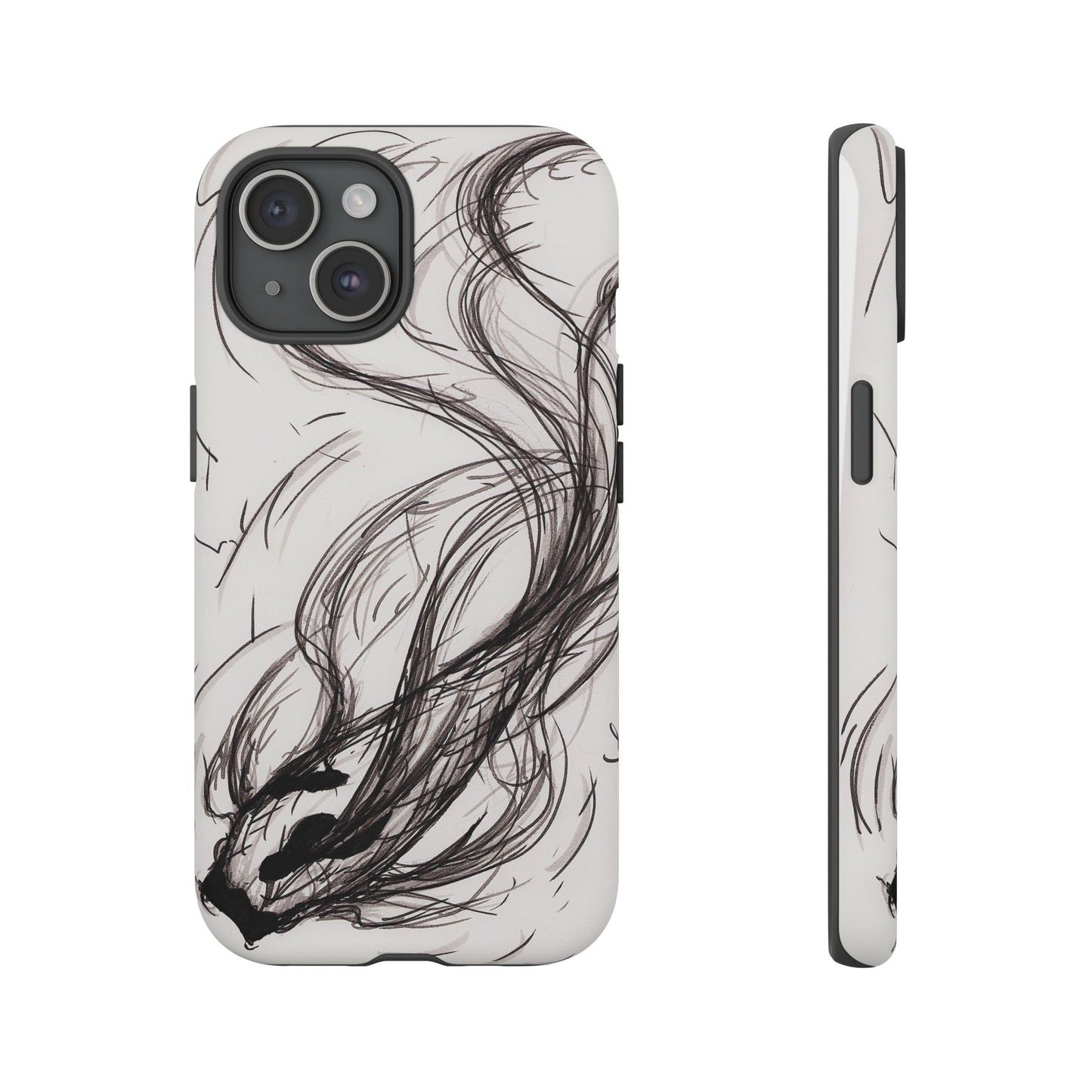 Smokey Ink Koi phone case | abstract koi sketch, smoky ink illustration