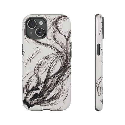 Smokey Ink Koi phone case | abstract koi sketch, smoky ink illustration