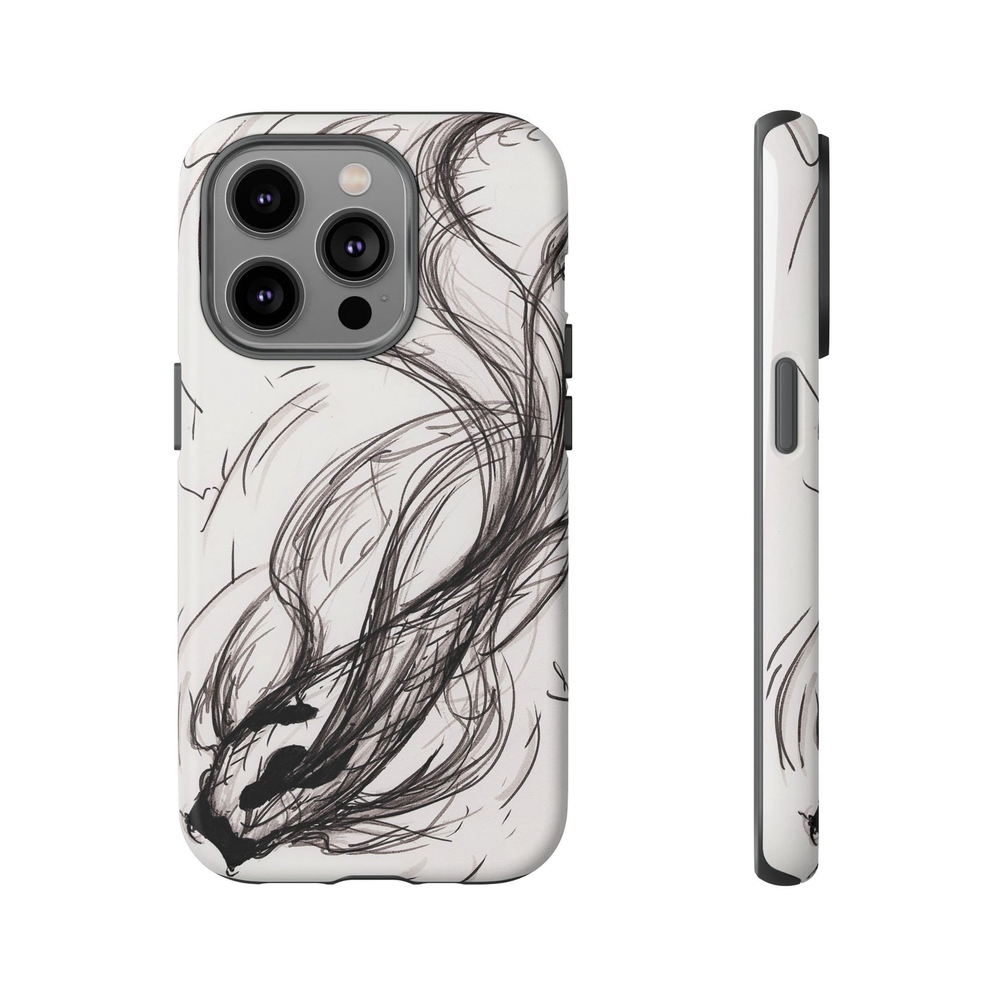 Smokey Ink Koi phone case | abstract koi sketch, smoky ink illustration