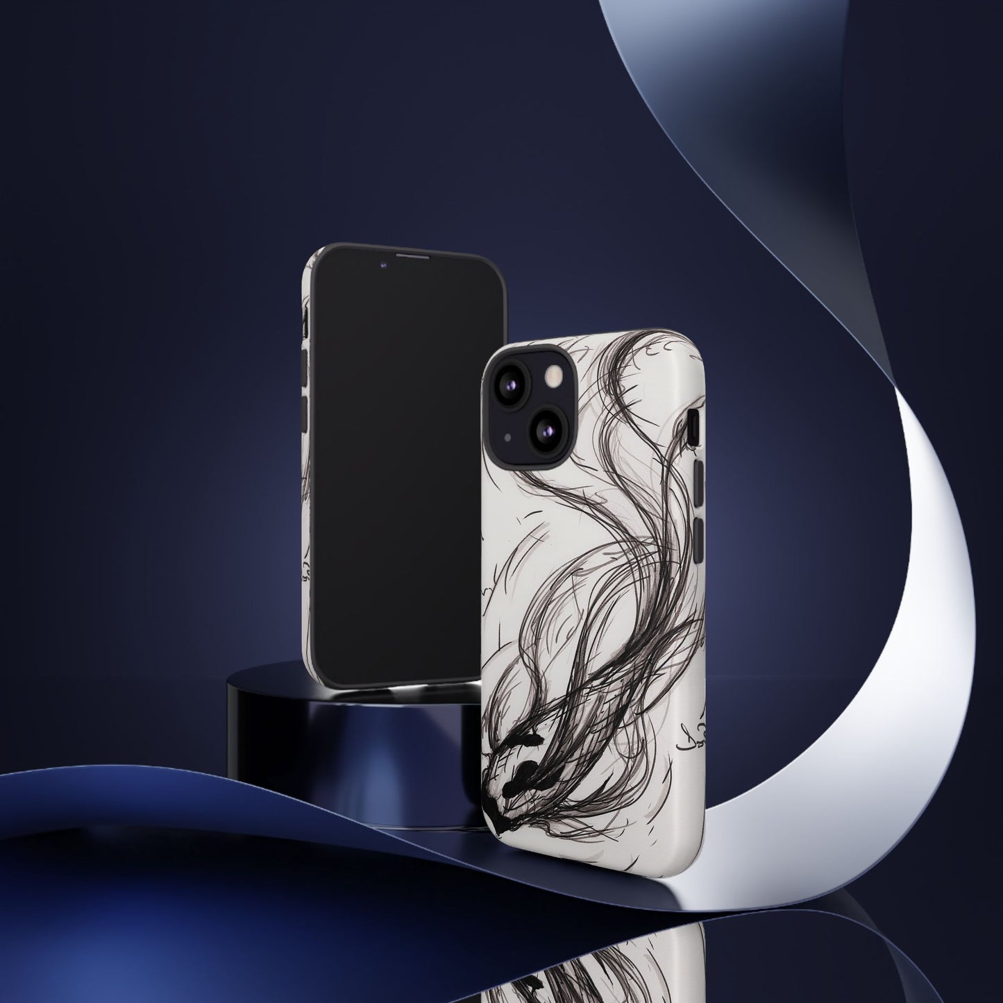 Smokey Ink Koi phone case | abstract koi sketch, smoky ink illustration