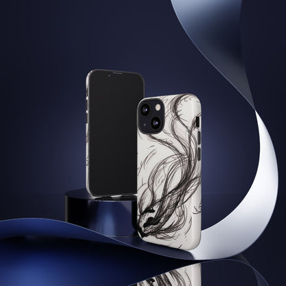 Smokey Ink Koi phone case | abstract koi sketch, smoky ink illustration