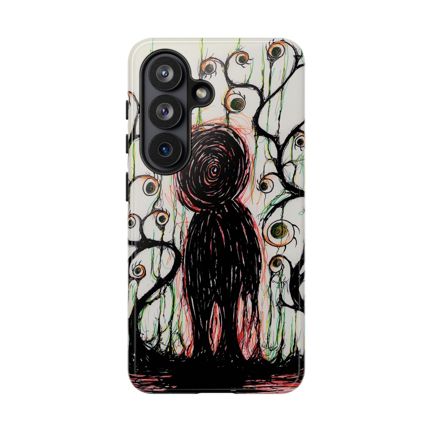 Dark Scribble Figure Tough Case | Surreal Eyes Phone Case | Tough Phone Case