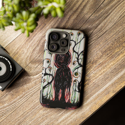 Dark Scribble Figure Tough Case | Surreal Eyes Phone Case | Tough Phone Case