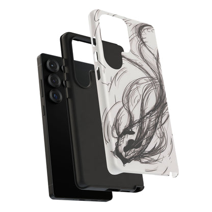 Smokey Ink Koi phone case | abstract koi sketch, smoky ink illustration