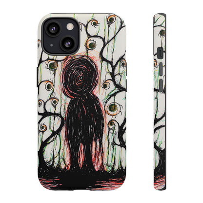 Dark Scribble Figure Tough Case | Surreal Eyes Phone Case | Tough Phone Case