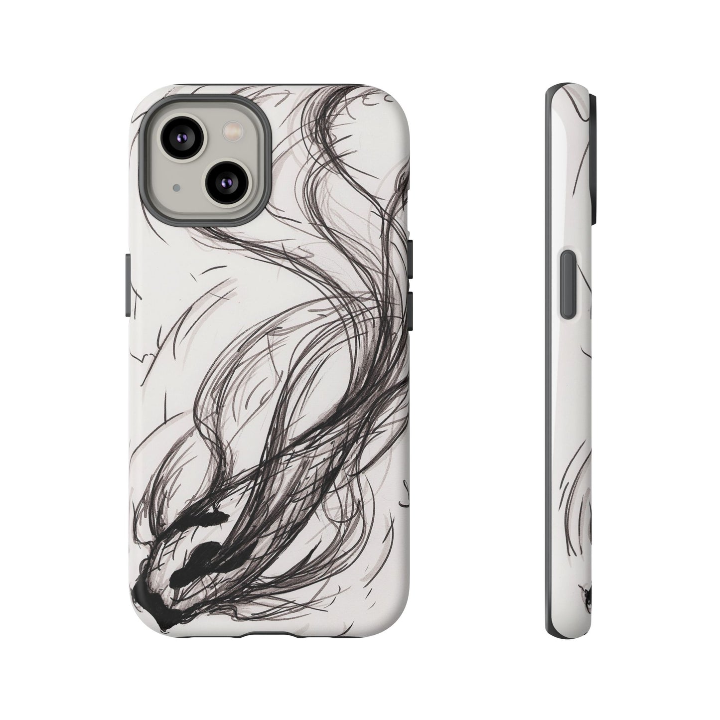 Smokey Ink Koi phone case | abstract koi sketch, smoky ink illustration