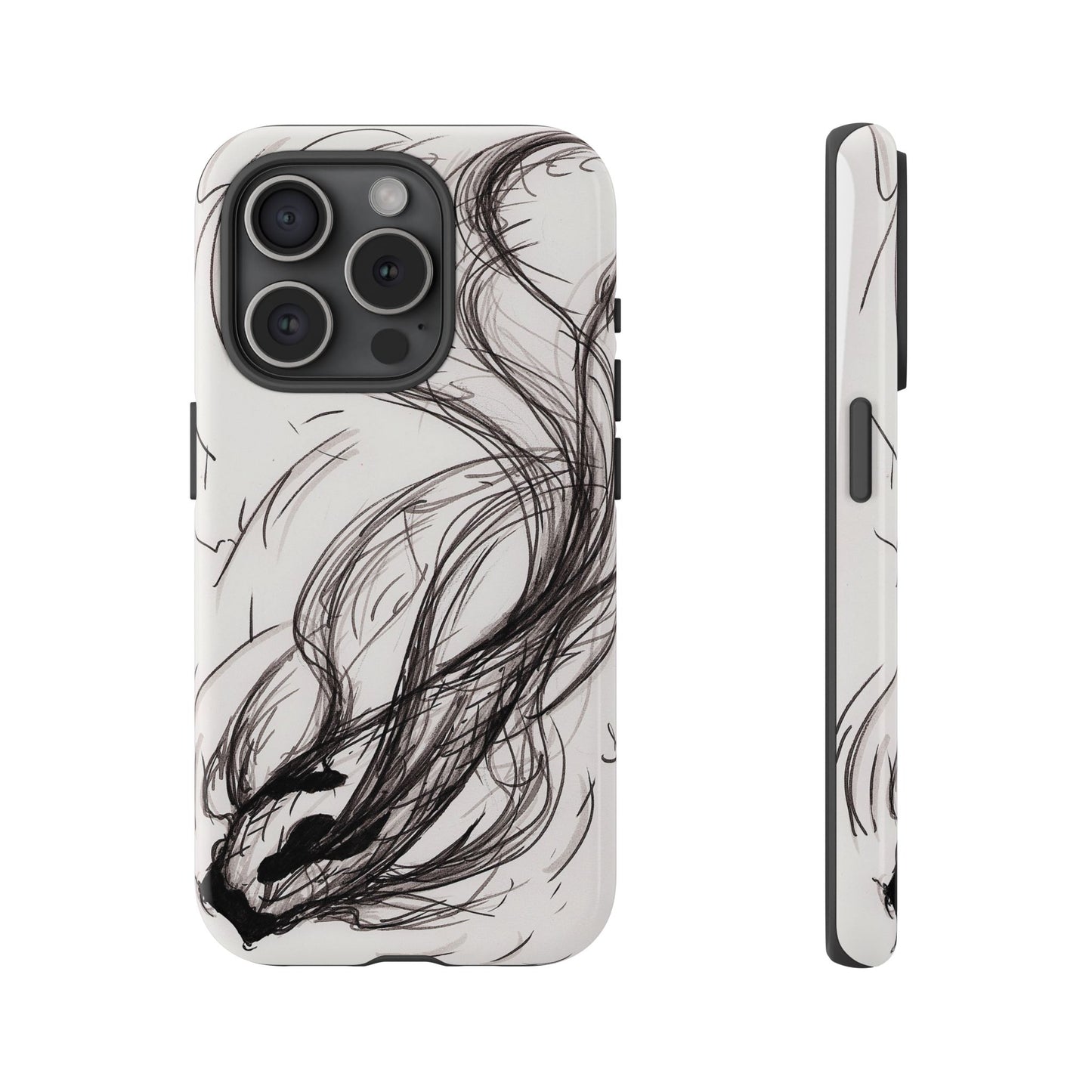 Smokey Ink Koi phone case | abstract koi sketch, smoky ink illustration