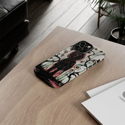 Dark Scribble Figure Tough Case | Surreal Eyes Phone Case | Tough Phone Case