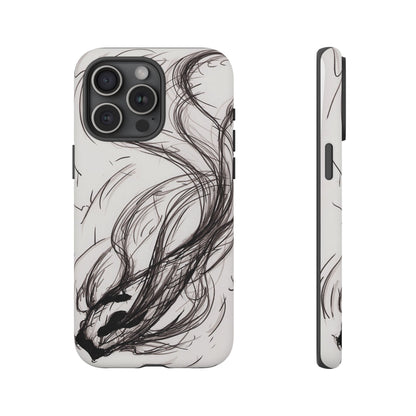 Smokey Ink Koi phone case | abstract koi sketch, smoky ink illustration