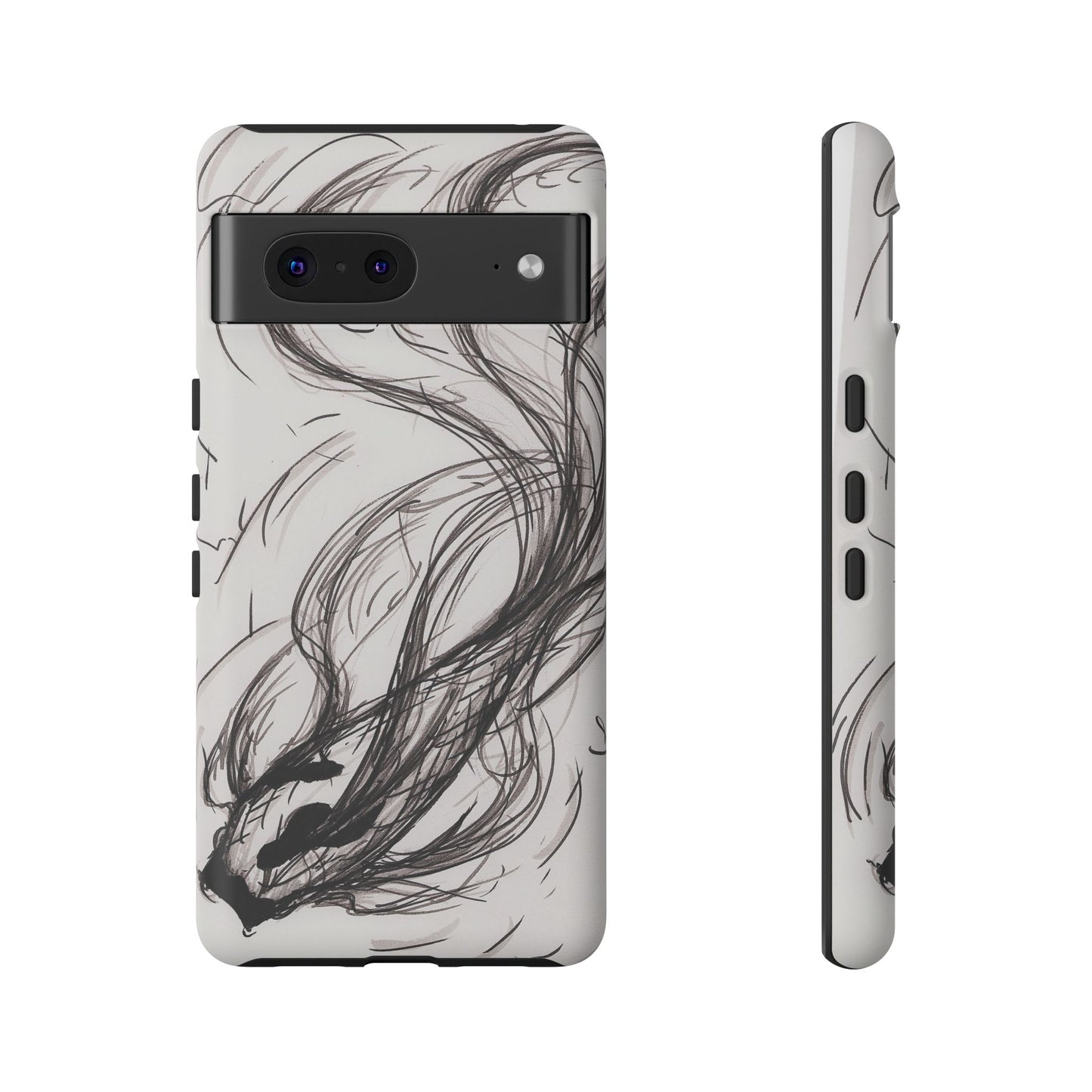 Smokey Ink Koi phone case | abstract koi sketch, smoky ink illustration