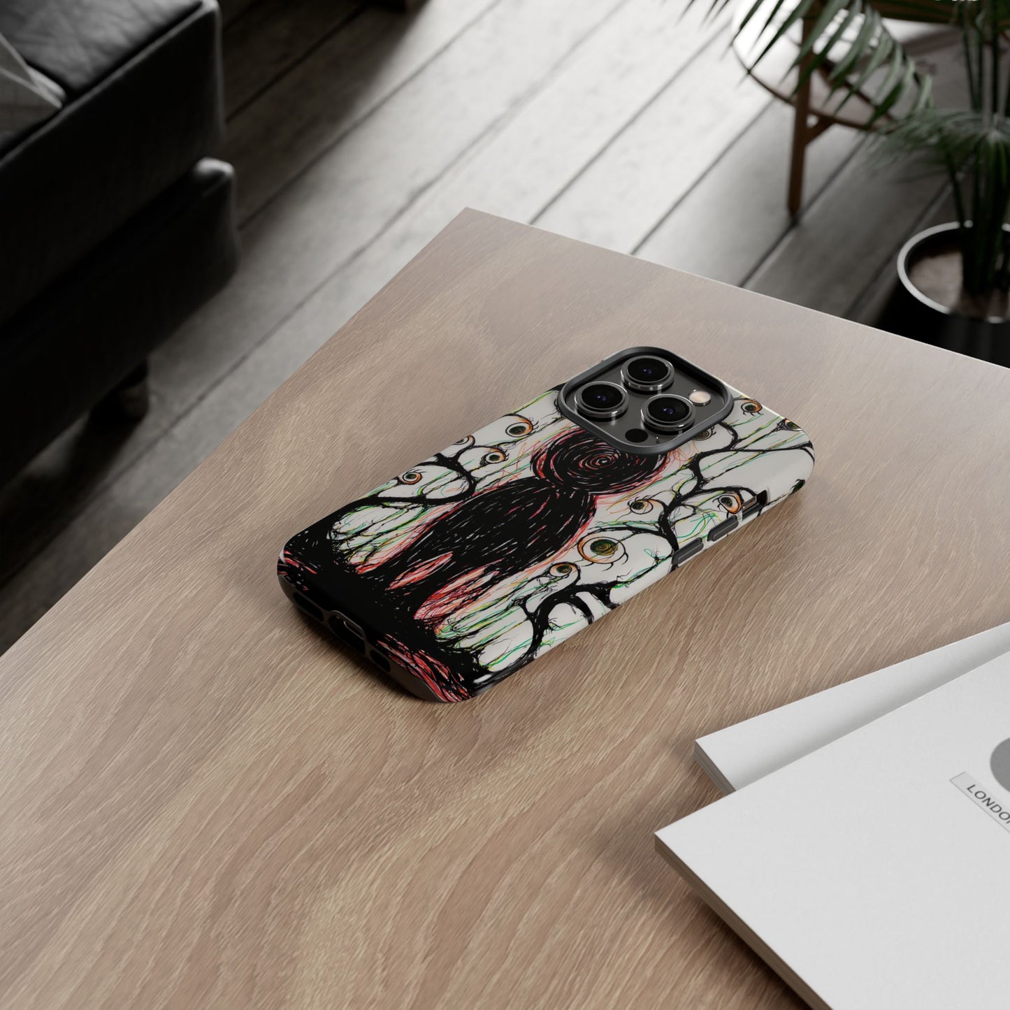 Dark Scribble Figure Tough Case | Surreal Eyes Phone Case | Tough Phone Case