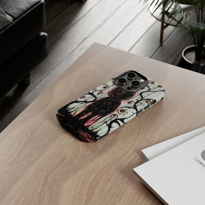 Dark Scribble Figure Tough Case | Surreal Eyes Phone Case | Tough Phone Case