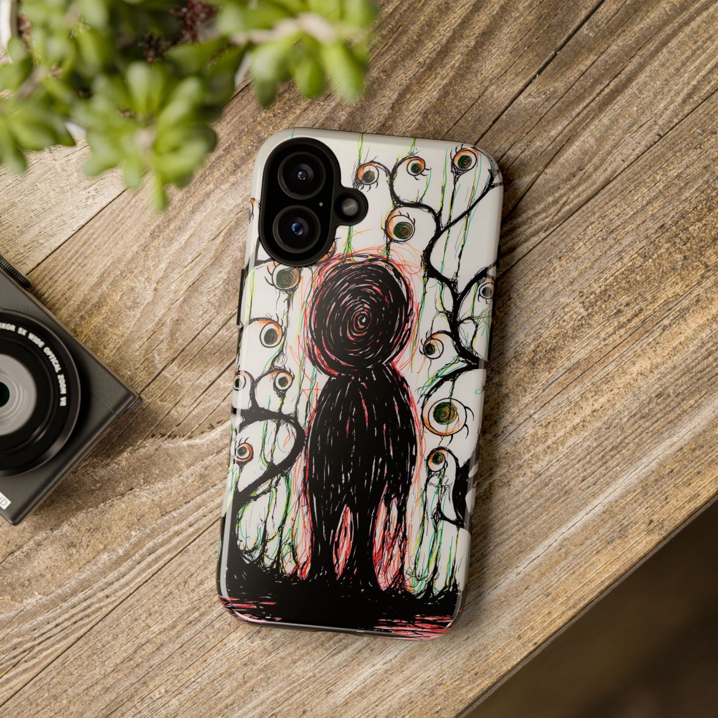 Dark Scribble Figure Tough Case | Surreal Eyes Phone Case | Tough Phone Case