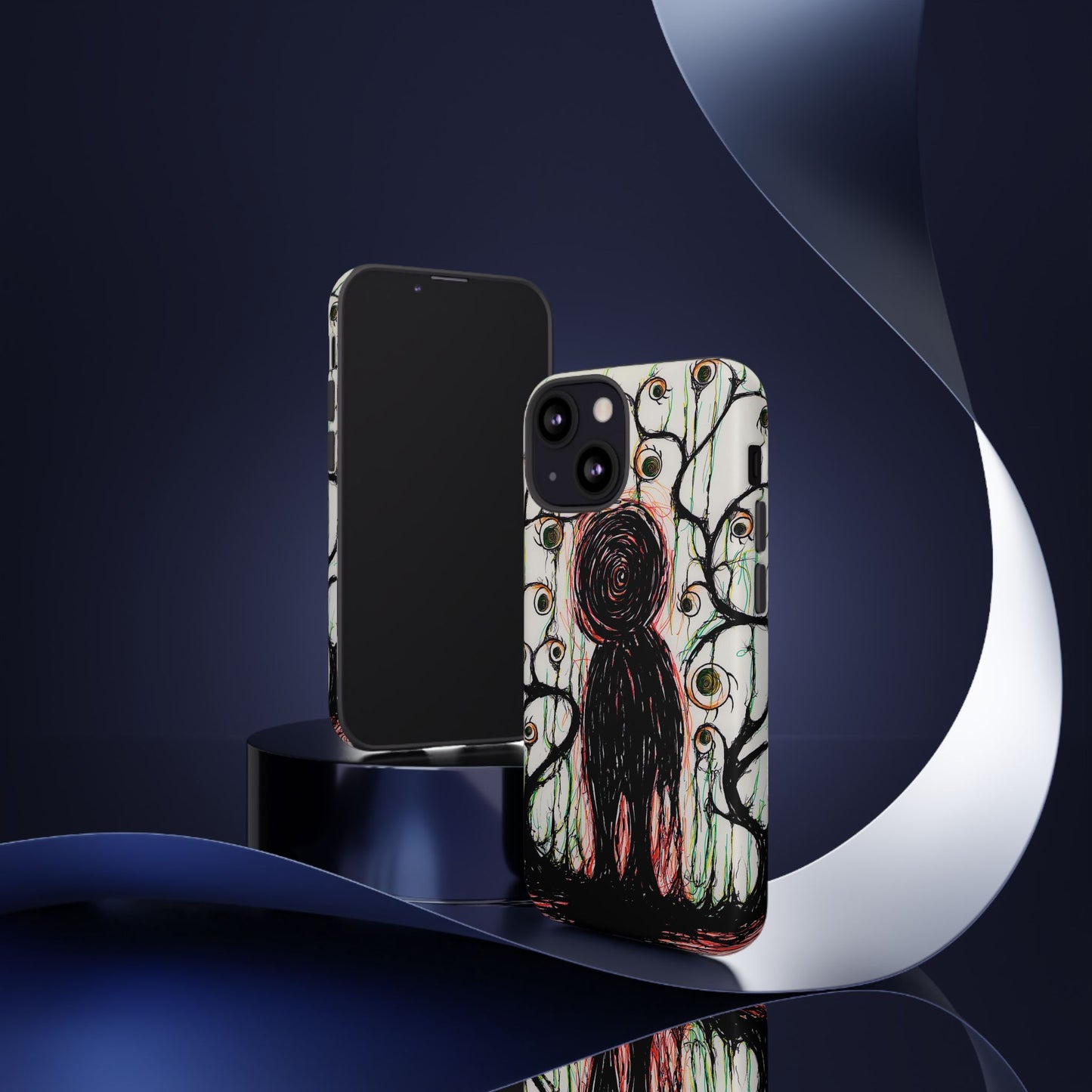 Dark Scribble Figure Tough Case | Surreal Eyes Phone Case | Tough Phone Case