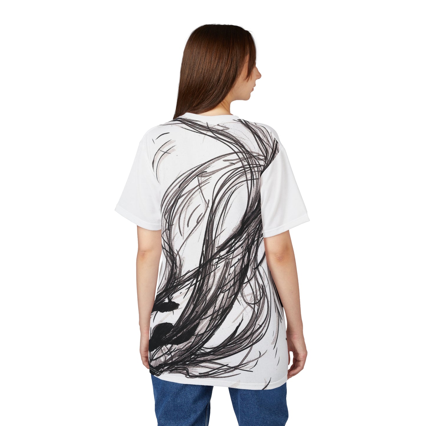 Smokey Ink Koi Tee | Black Brushstroke Fish All-Over Print