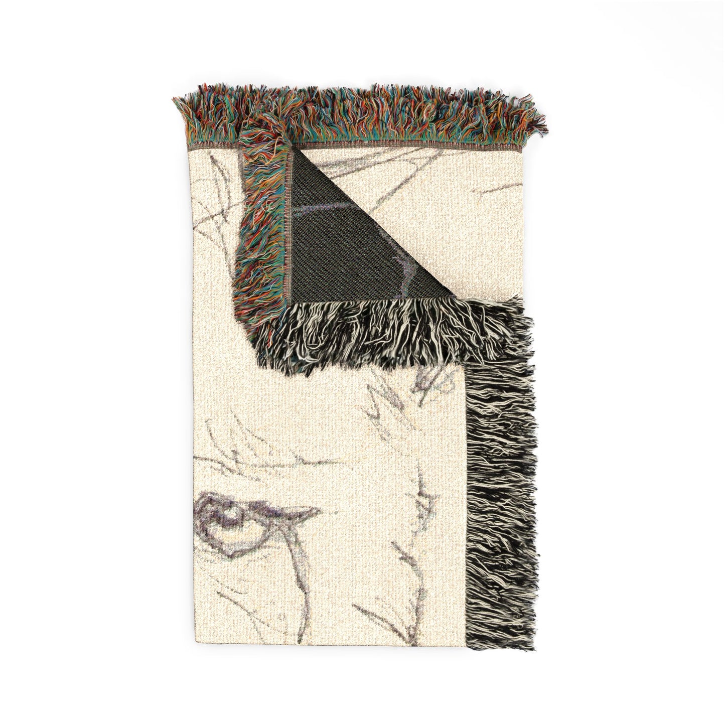 Flowing Lion Woven Blanket | Neutral and Charcoal Tones | Minimalist Line Art