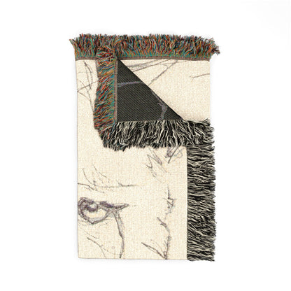 Flowing Lion Woven Blanket | Neutral and Charcoal Tones | Minimalist Line Art