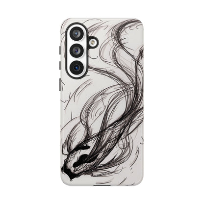 Smokey Ink Koi phone case | abstract koi sketch, smoky ink illustration