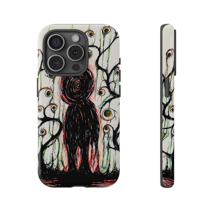 Dark Scribble Figure Tough Case | Surreal Eyes Phone Case | Tough Phone Case