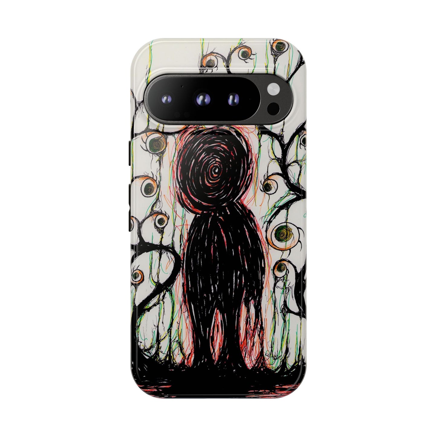 Dark Scribble Figure Tough Case | Surreal Eyes Phone Case | Tough Phone Case