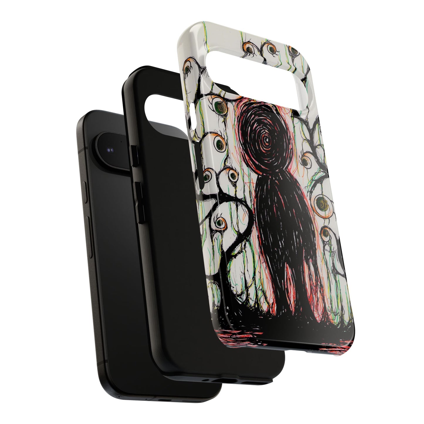 Dark Scribble Figure Tough Case | Surreal Eyes Phone Case | Tough Phone Case