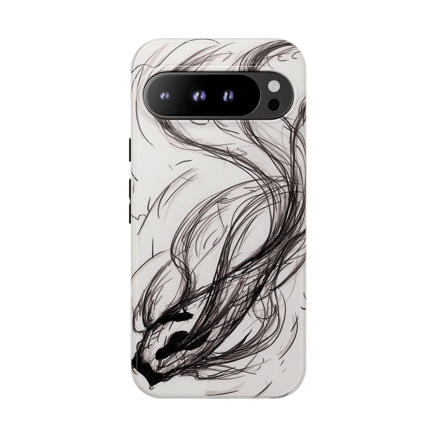 Smokey Ink Koi phone case | abstract koi sketch, smoky ink illustration
