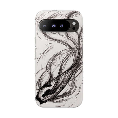 Smokey Ink Koi phone case | abstract koi sketch, smoky ink illustration