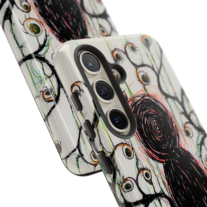 Dark Scribble Figure Tough Case | Surreal Eyes Phone Case | Tough Phone Case