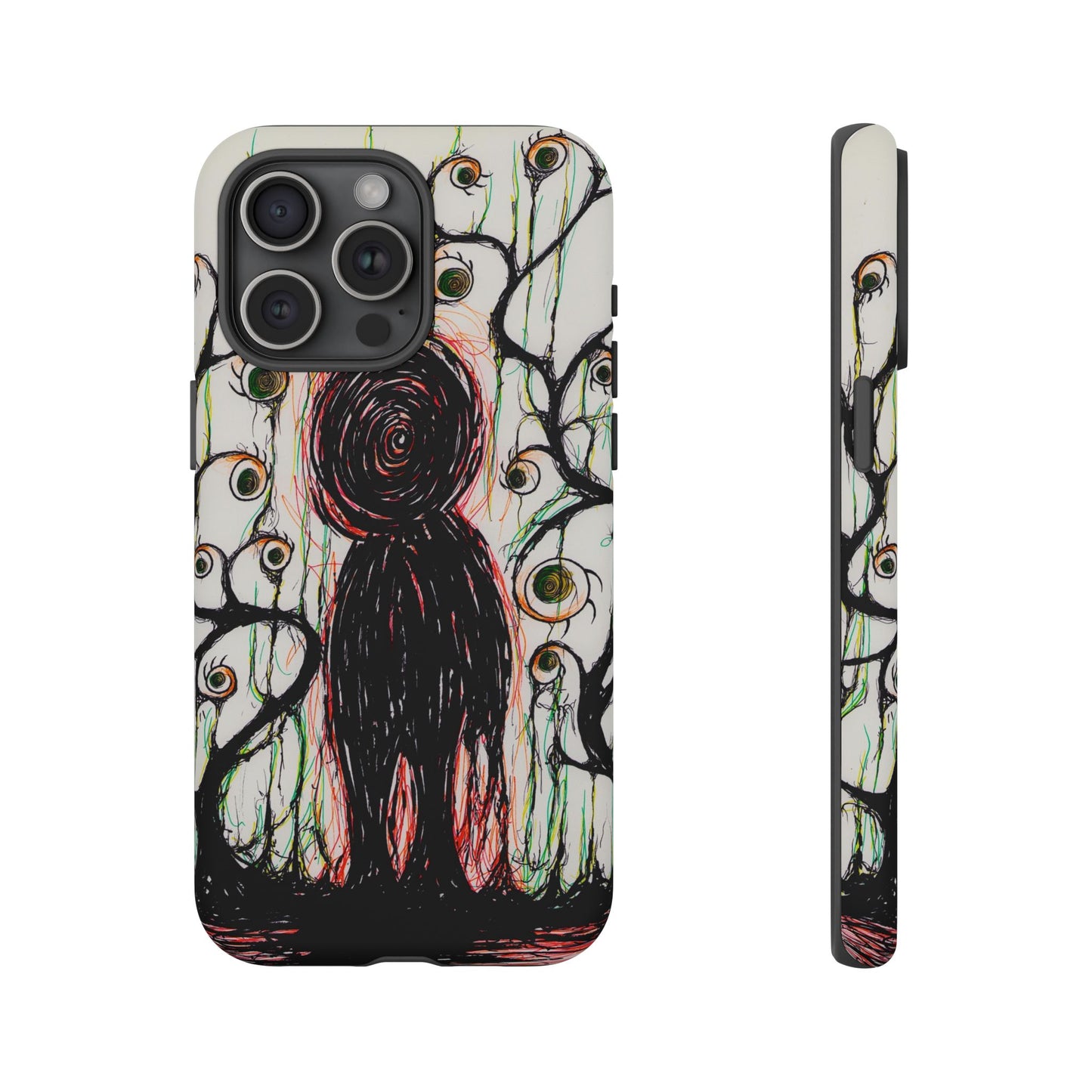 Dark Scribble Figure Tough Case | Surreal Eyes Phone Case | Tough Phone Case