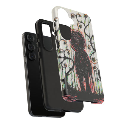 Dark Scribble Figure Tough Case | Surreal Eyes Phone Case | Tough Phone Case