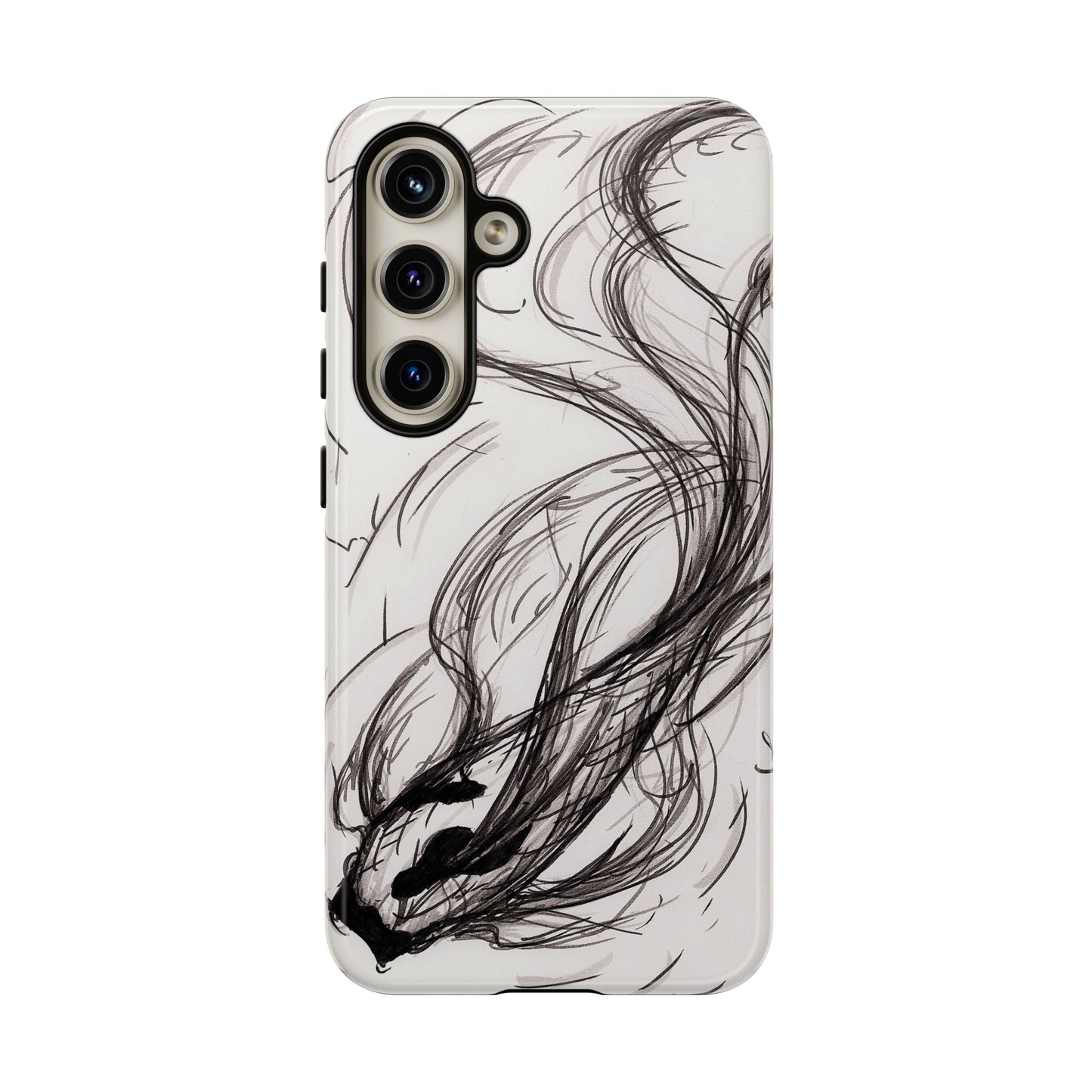 Smokey Ink Koi phone case | abstract koi sketch, smoky ink illustration