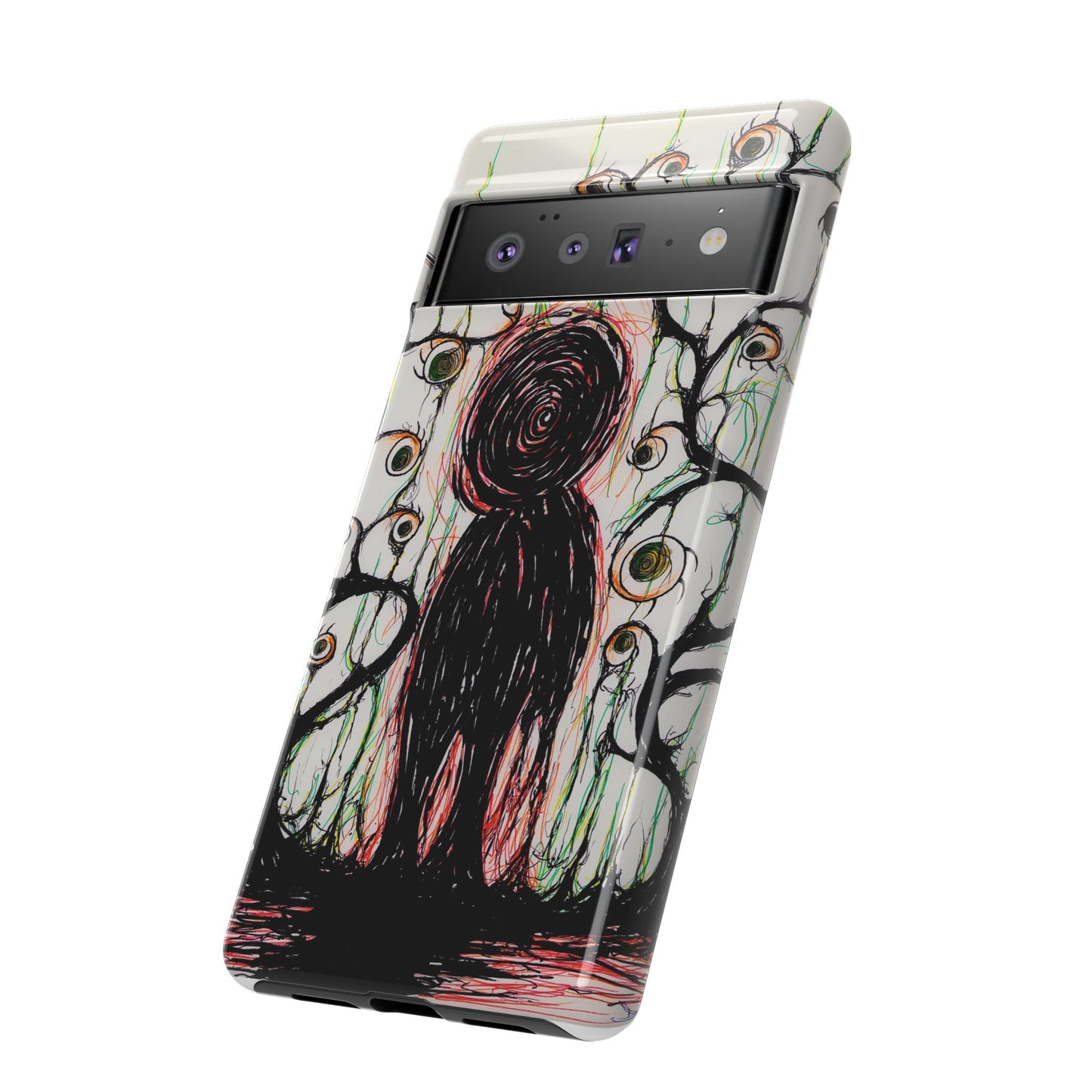 Dark Scribble Figure Tough Case | Surreal Eyes Phone Case | Tough Phone Case