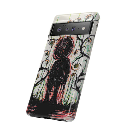 Dark Scribble Figure Tough Case | Surreal Eyes Phone Case | Tough Phone Case