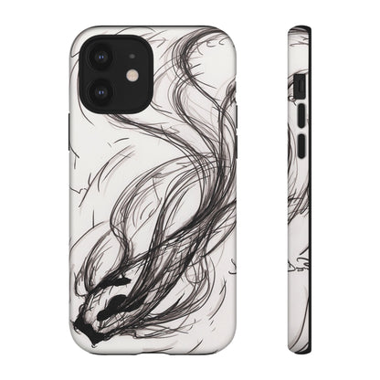 Smokey Ink Koi phone case | abstract koi sketch, smoky ink illustration